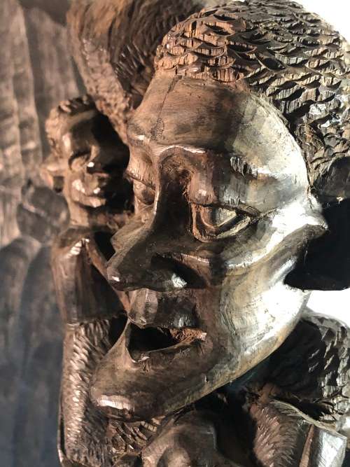 TWO MAKONDE FAMILY TREE CARVINGS IN EBONY WOOD