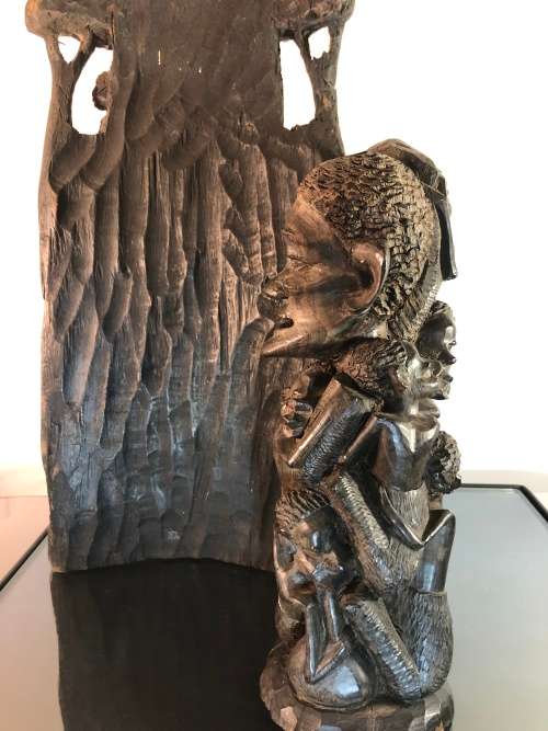 TWO MAKONDE FAMILY TREE CARVINGS IN EBONY WOOD