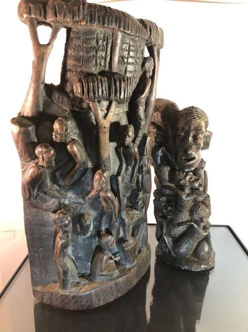 TWO MAKONDE FAMILY TREE CARVINGS IN EBONY WOOD