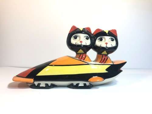 UK Potter Lorna Bailey Olympian Bobsleigh Porcelain Cat