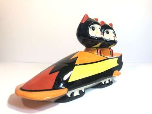 UK Potter Lorna Bailey Olympian Bobsleigh Porcelain Cat