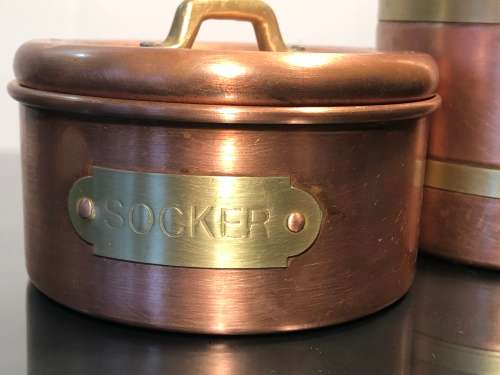 A SET VINTAGE DUTCH COPPER TEA AND SUGAR CANNISTERS