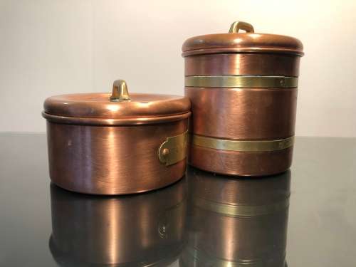 A SET VINTAGE DUTCH COPPER TEA AND SUGAR CANNISTERS
