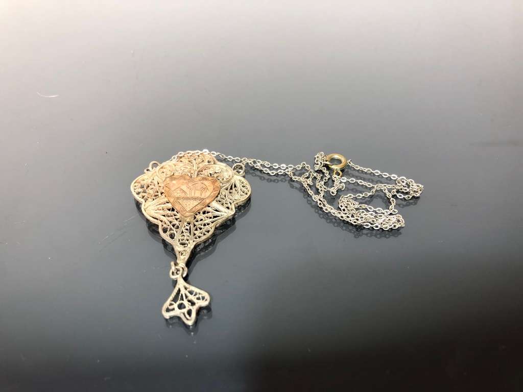 Egyptian Revival Art Deco Rose Gold and Silver Necklace