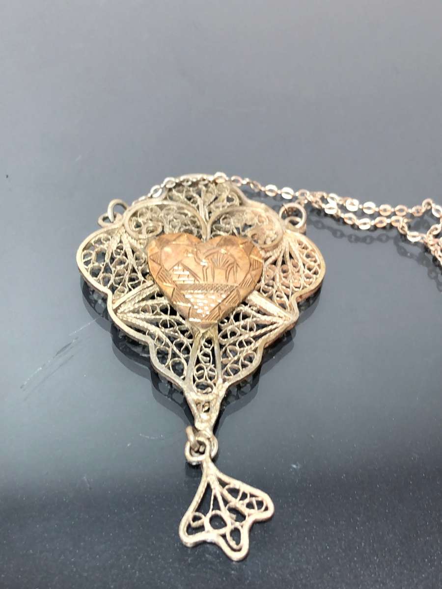 Egyptian Revival Art Deco Rose Gold and Silver Necklace