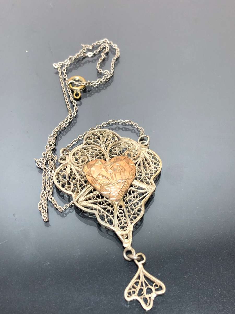 Egyptian Revival Art Deco Rose Gold and Silver Necklace