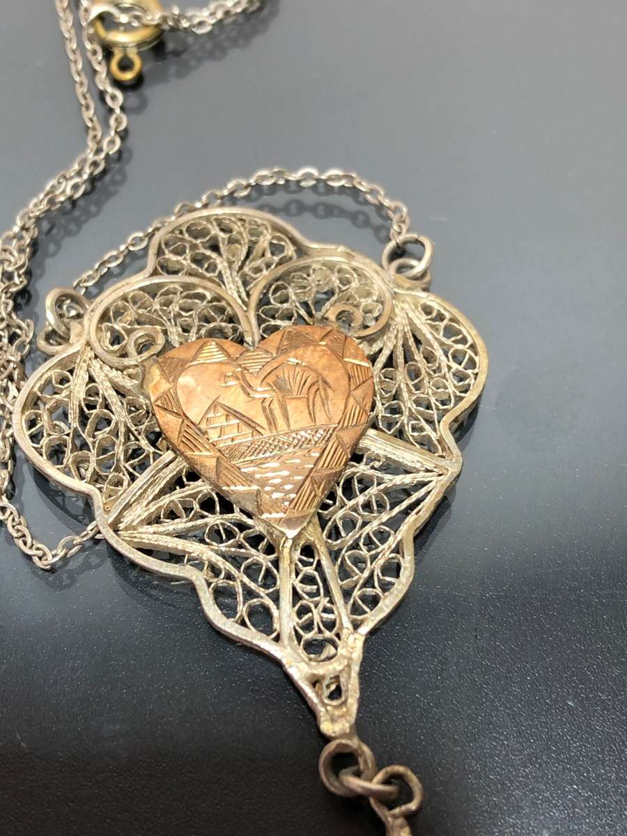 Egyptian Revival Art Deco Rose Gold and Silver Necklace