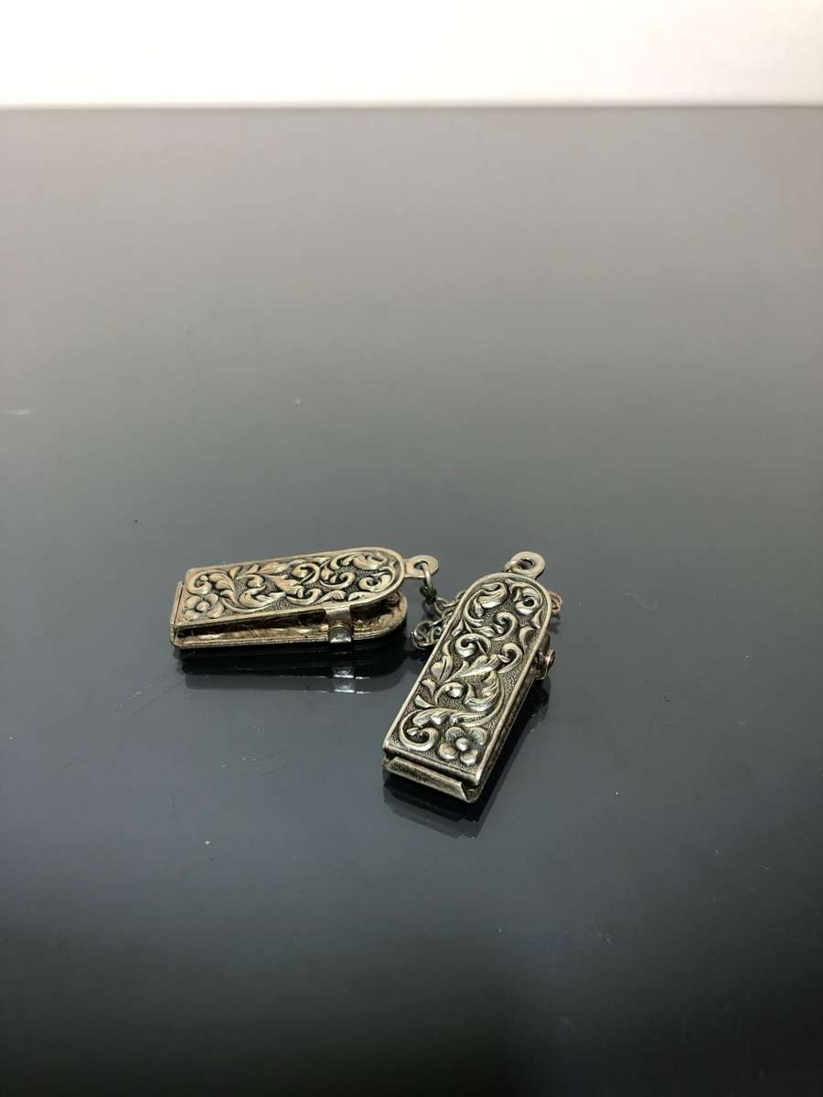 Magnificent Vintage Silver Repousse Coat Fastener Clips