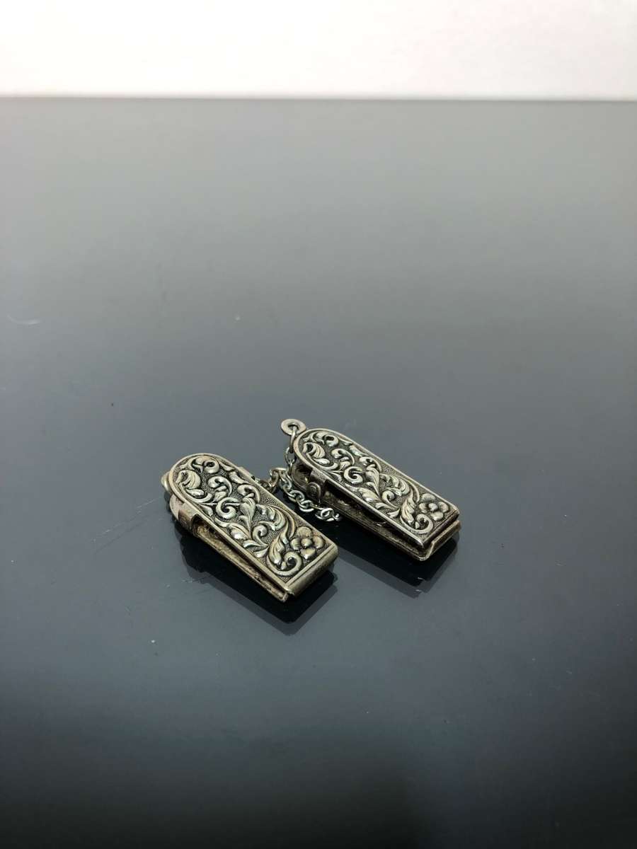 Magnificent Vintage Silver Repousse Coat Fastener Clips