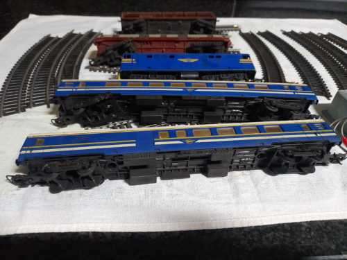 Vintage Scalextric set and a old  train set sold as is as a lot