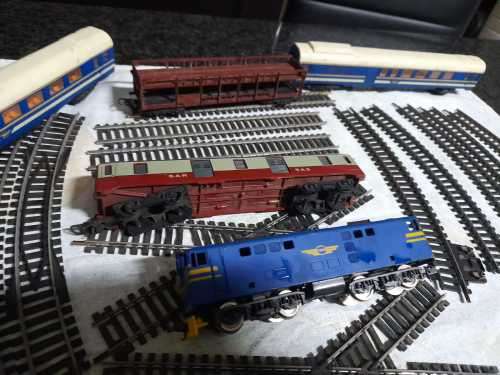 Vintage Scalextric set and a old  train set sold as is as a lot
