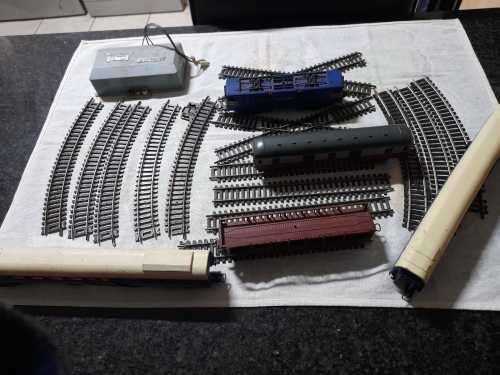 Vintage Scalextric set and a old  train set sold as is as a lot