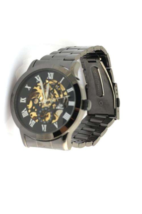 TOP Titanium Black Automatic Skeleton Mechanical Mens Watch SJW-0458-Black