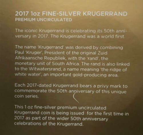 2x 2017 1 Oz Silver Krugerrand Premium Uncurculated- 50th Anniversary