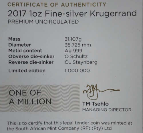 2x 2017 1 Oz Silver Krugerrand Premium Uncurculated- 50th Anniversary