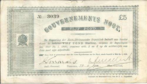 Z.A.R Gouvernements Noot*** 5 (vijf)  Pond***