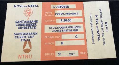 Vintage CURRIE CUP Final Tickets (N.TVL vs NATAL)