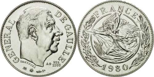1980 France, General De Gaulle, SILVER Token