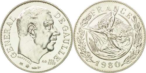 1980 France, Général De Gaulle SILVER Coin