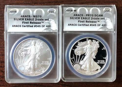 2008 SILVER USA Eagle 2 Coin Set (PF70 & MS70)