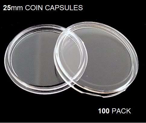 Clear Round Coin Capsules (25mm) - 100 Pack