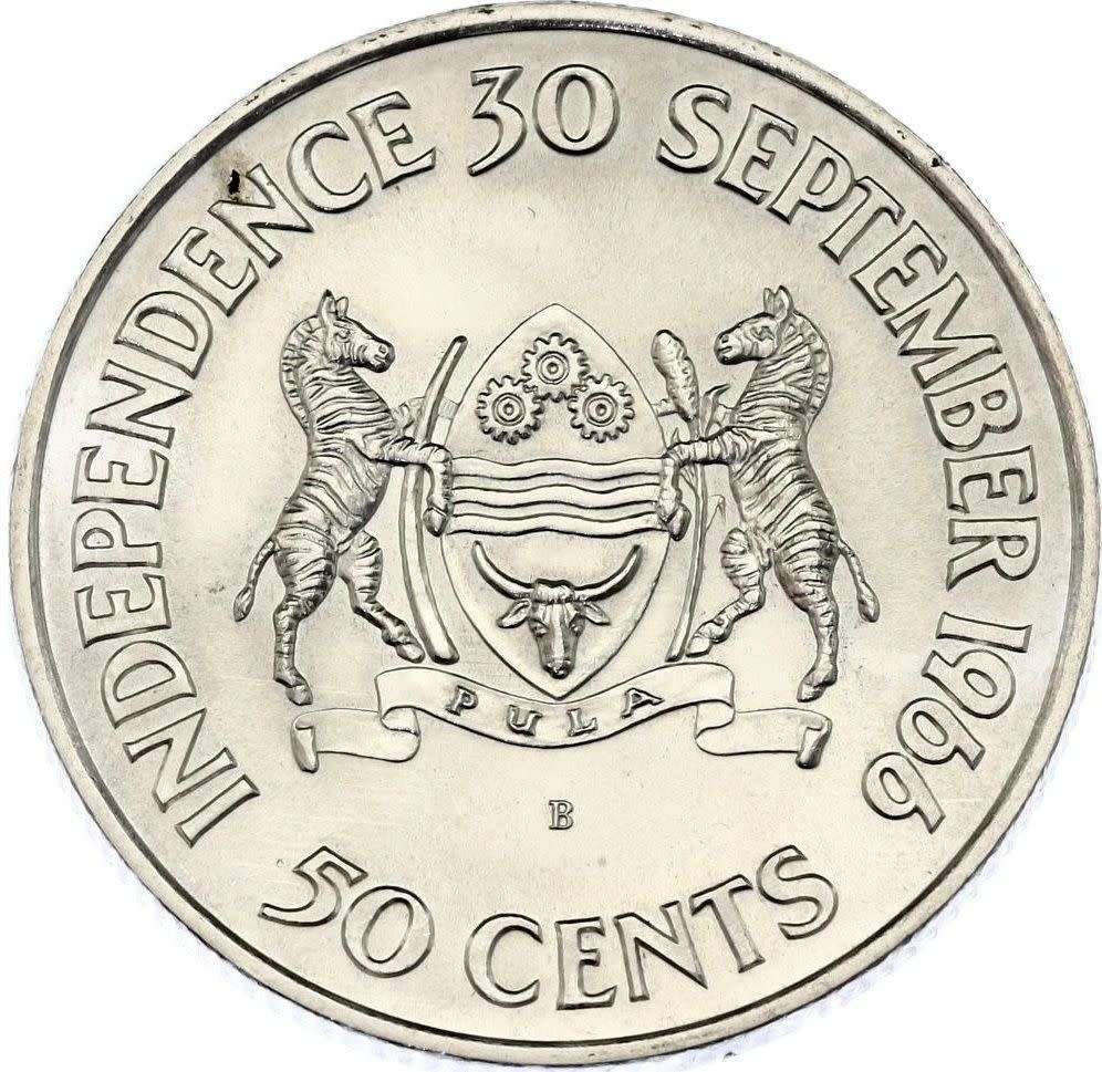 1966 Botswana 50 cents `Independence` SILVER Coin