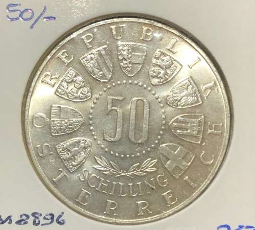 1964 Austrian Silver 50/- ( KM 2896) UNC.    (.900 Fineness)