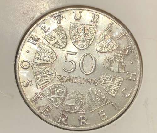 1968 Austrian SILVER 50/-. UNC (.900 Fineness)
