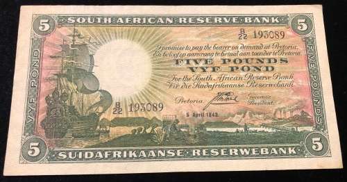 Five Pounds Type 5. J, Postmus 5/4/1943.