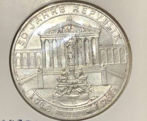 1968 Austrian SILVER 50/-. UNC (.900 Fineness)