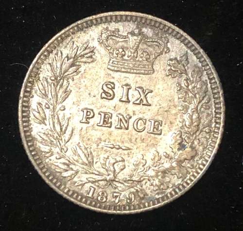 1879 Great Britain Silver 6 Pence .
