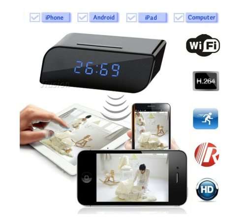 SPY CAM - Wire-Free HD WIFI CLOCK Camera Rechargeable Battery Built-in