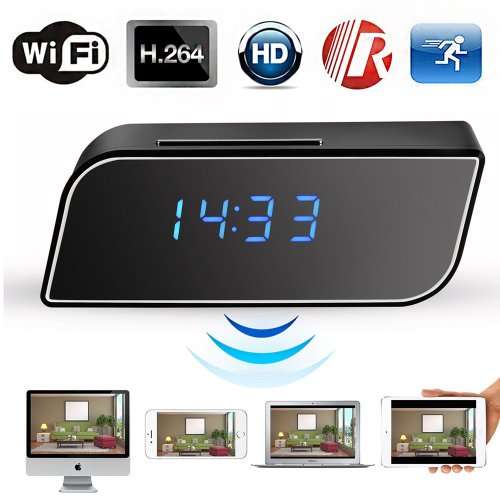 SPY CAM - Wire-Free HD WIFI CLOCK Camera Rechargeable Battery Built-in