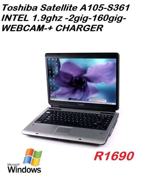 Toshiba Satellite A105-S361 INTEL 1.9ghz -2gig-160gig-WEBCAM-+ CHARGER