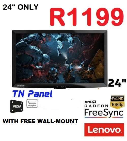 Lenovo 24` HD 60 Hz Monitor (with FREE VGA cable!)+ wall mount stand