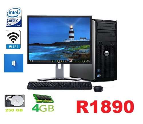 Dell Optiplex 780 Windows 10 Desktop Computer Tower Core 2 Duo 4GB 250GB DVD WiFi 17` LCD