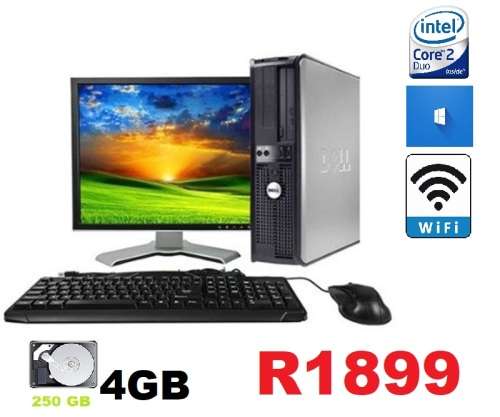 Dell Optiplex Windows 10 Desktop Computer Tower Core 2 Duo 4GB 250GB DVD WiFi 17` LCD