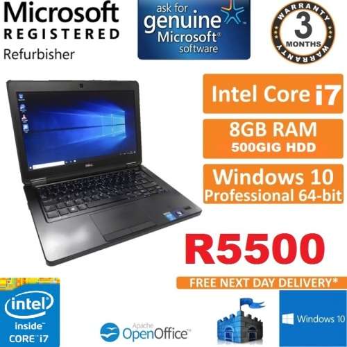 Dell Latitude E5250 12.5` Laptop Core i7 8GB 500GB hdD 2.5` Integrated Graphics Win 10 Pro