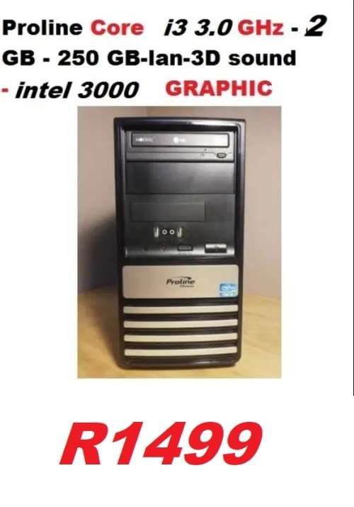 Mecer Proline Intel Core i3 3.0, 250GB HDD, 4GB Ram,DVD-6ch sound-USB-LAN (refurbished)