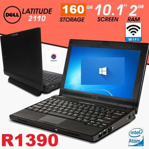 Dell Latitude 2110 10.1` Intel Atom 2GB 160 GB Laptops - Windows 10-(Refurb)