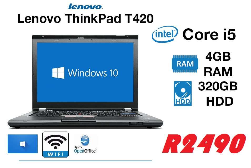Lenovo Thinkpad T420 Intel Core i5- 2.60GHz CPU / 4GB DDR3 RAM / 250GB HDD / 14` HD Anti-Glare