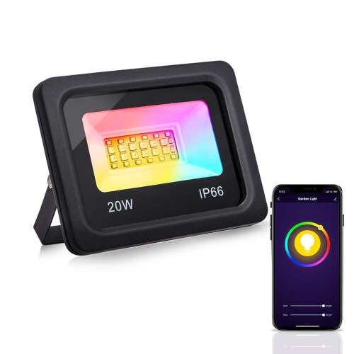 Wifi Control 20W Smart LED Floodlight Outdoor IP66 Waterproof Compatible with Alexa & Google home