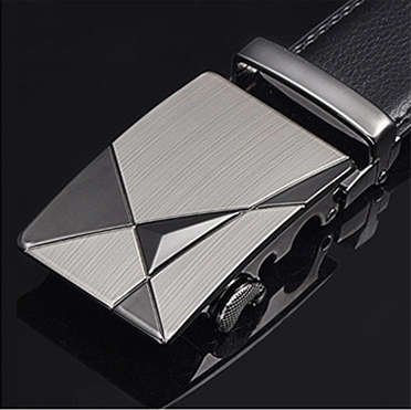 Black Leather Belt with Automatic Belt Buckle (Silver Triangular) **Sale**