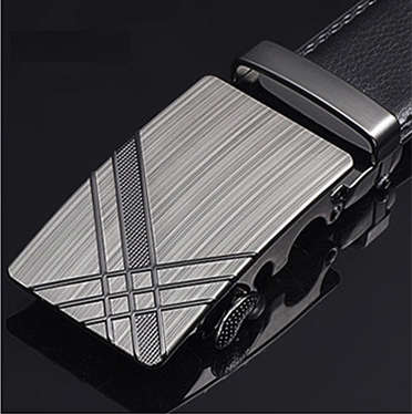 Black Leather Belt with Automatic Belt Buckle (Double Silver Lines) **Sale**
