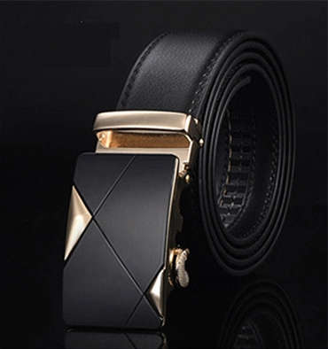 Black Leather Belt with Automatic Belt Buckle (Double Bronze Triangle) **Sale**