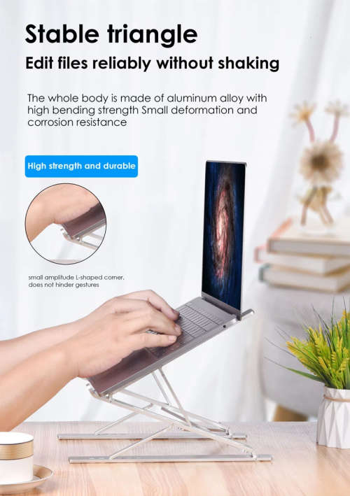 Double Foldable Portable Adjustable Laptop Mobile Tablet iPad Notebook Desk Stand for Office Home