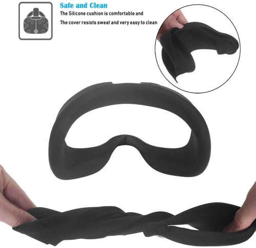 VR Face Silicone Mask Face Cover for Oculus Quest 1 Face Pad Cushion Sweatproof Lightproof - Black