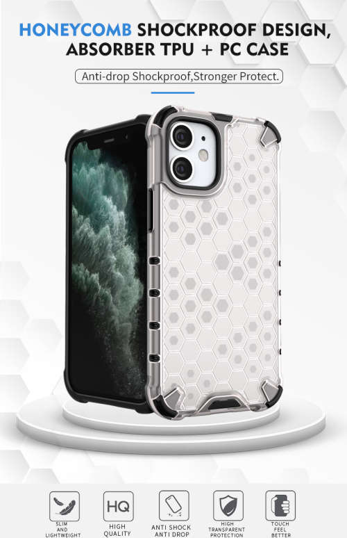 Apple Iphone 11 Series 12 Series Shockproof Honeycomb Cover - Transparent **Sale**