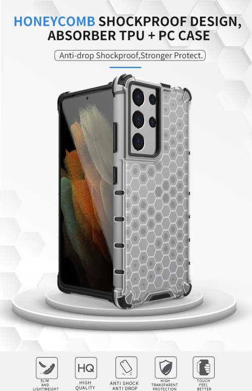 Samsung Galaxy S21 Ultra Shockproof Honeycomb Cover - Transparent **Sale**
