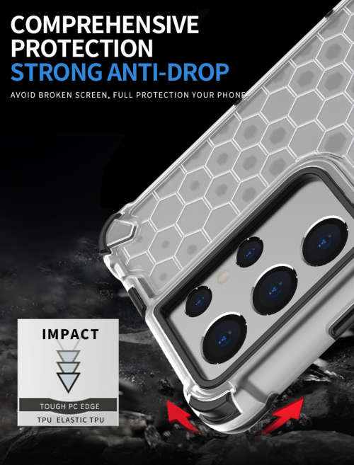 Samsung Galaxy S21 Ultra Shockproof Honeycomb Cover - Transparent **Sale**